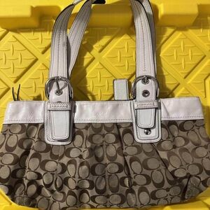 Coach Brown and White Signature Shoulder Bag